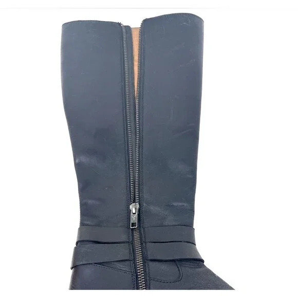 Frye Christie Tall Riding Boots Womens Sz 7.5 Black Leather 2 Buckles Equestrian - Picture 15 of 16